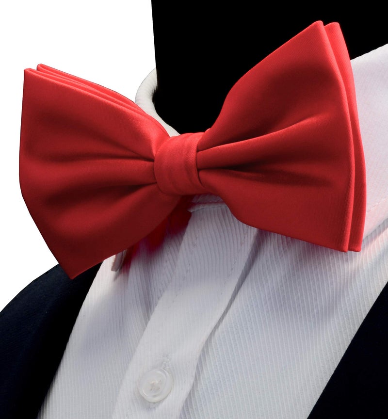 GUSLESON Mens Adjustable Solid Red Bow Tie Pre-tied Wedding Bowtie and Pocket Square Cufflink Set With Box (0570-12) - Image 3